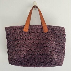 Mar Y Sol Woven Tulum Tote Leather Strap Tote Bag